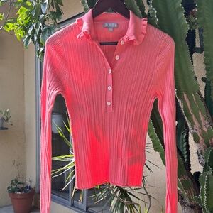 J Crew Pink Ribbed Long Sleeve Top